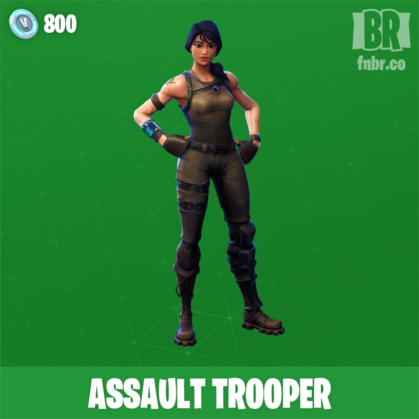 la skin soldado de asalto o assault trooper es de tipo poco comun y es para avatares femeninos es una skin atractiva de aspecto militar - skins de fortnite 800 pavos